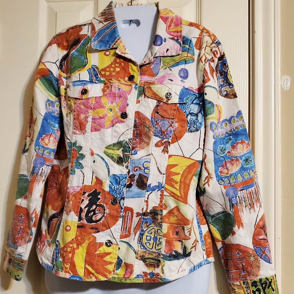 Chicos floral denium jacket